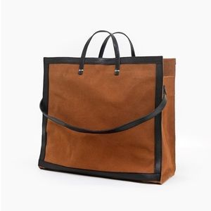 Clare V. - SIMPLE TOTE, COGNAC SUEDE W/ BLACK NEPTUNE BORDER (great condition)